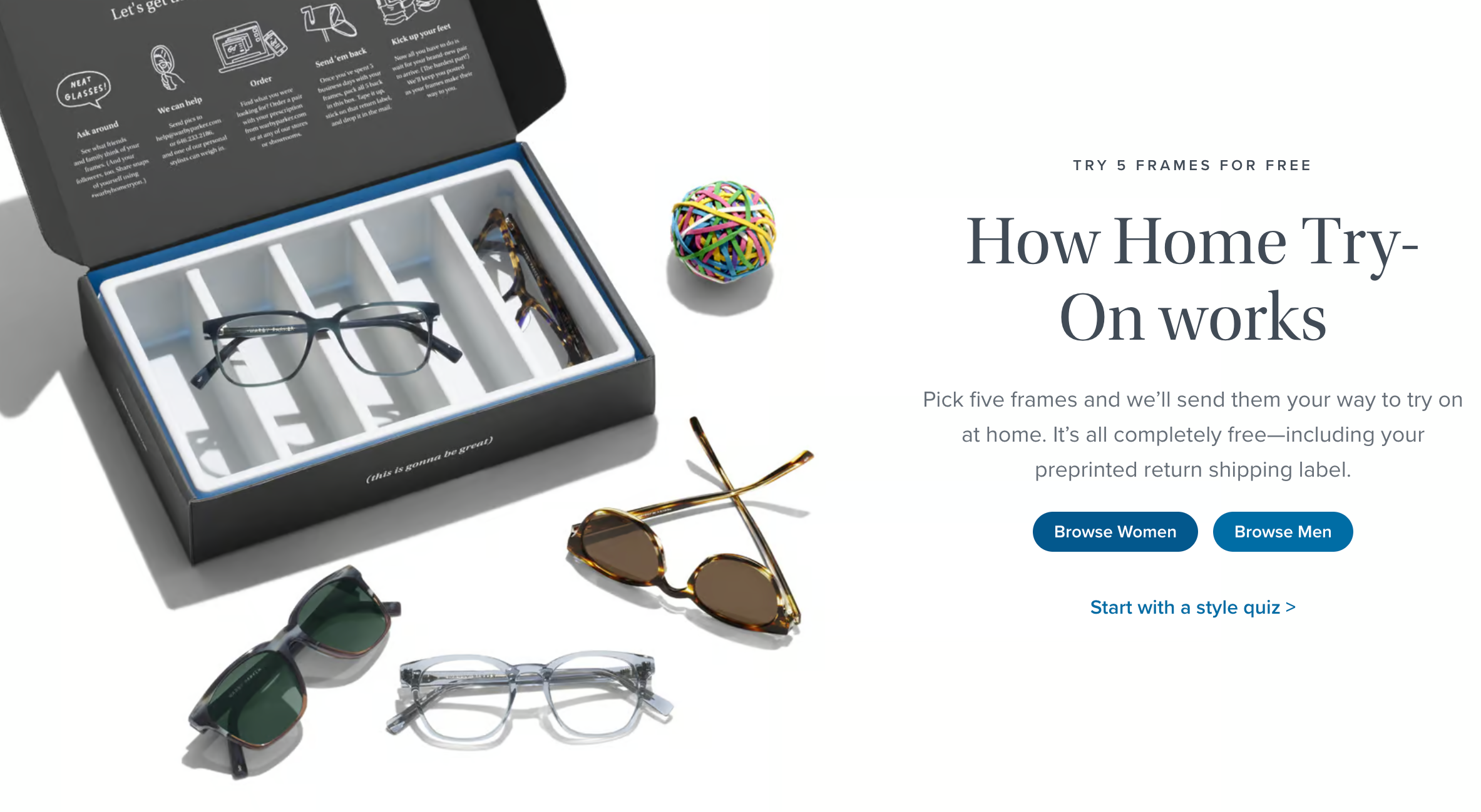 Warby Parker home try-on example for DTC model